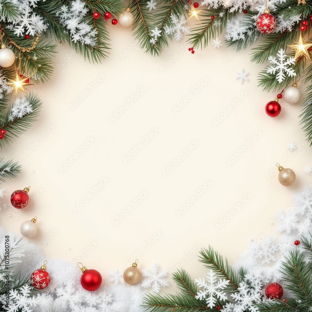 A poster or banner for christmas frame with christmas branches and balls A poster or banner for christmas frame with christmas branches and balls