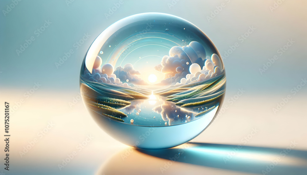 3D Macro Crystal Ball Reflecting Serene Landscape Foresight Epiphany Concept Detailed Icon Advertisement Magazine Cover Copy Space 3D Macro Crystal Ball Reflecting Serene Landscape Foresight Epiphany Concept Detailed Icon Advertisement Magazine Cover Copy Space