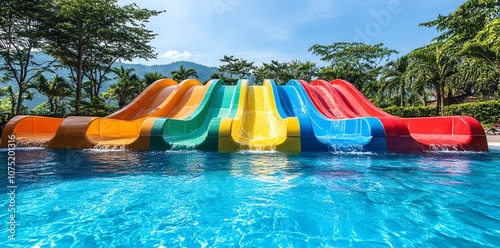 Colorful water slides at an aqua park.