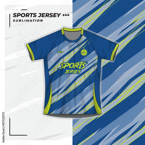 Jersey design, jersey, football, futsal, running, badminton, tennis, exercise, brush pattern, blue, green