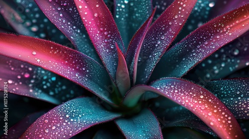 Close-up of vibrant, dewy succulent leaves