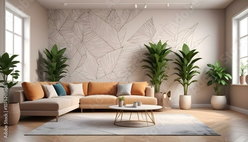 Fototapeta Naklejka Na Ścianę i Meble -  Photo interior modern design room 3d illustration