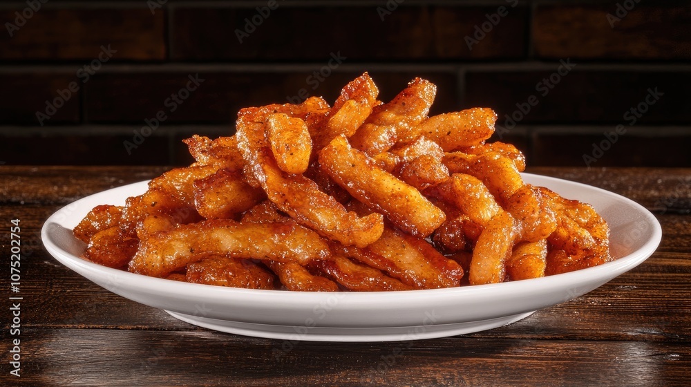 Delicious and Crispy Golden Fried Dough Sticks Piled High on a White Plate with a Rustic Wooden Background, Perfect for Food Photography and Culinary Inspiration Delicious and Crispy Golden Fried Dough Sticks Piled High on a White Plate with a Rustic Wooden Background, Perfect for Food Photography and Culinary Inspiration