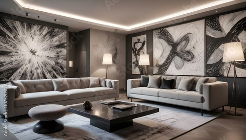 Fototapeta Naklejka Na Ścianę i Meble -  Photo interior modern design room 3d illustration