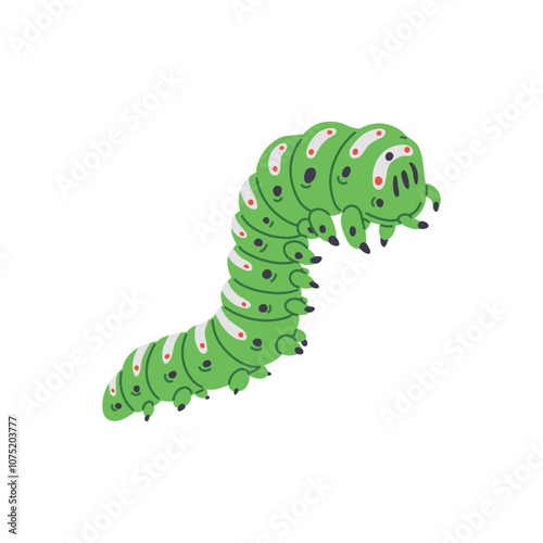 Cartoon spotted green caterpillar vector icon, cute bug worm insect crawling doodle drawn, small maggot, larva wildlife
