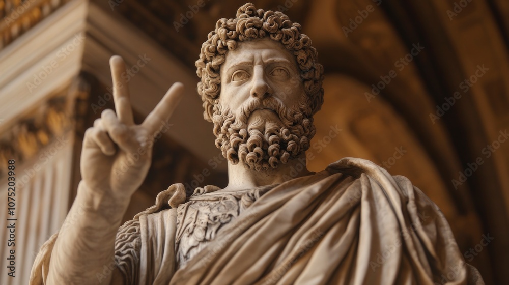 A statue of a Greek philosopher showing the sign of peace A statue of a Greek philosopher showing the sign of peace