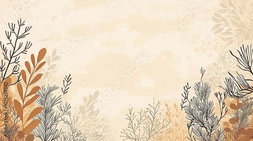 Wallpaper Mural A serene illustration featuring delicate plants and leaves against a soft, neutral background. Torontodigital.ca