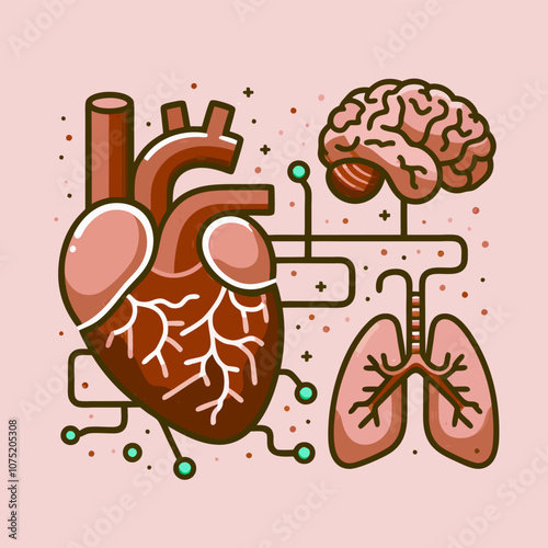 Technological advancements in medicine connecting brain, heart, and lungs, symbolizing innovative healthcare solutions