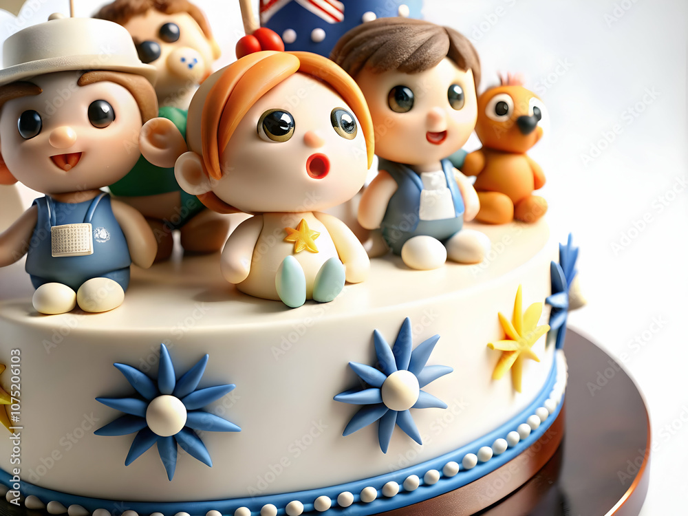 Naklejka premium Macro Close Up Australian Themed Cake Decoration Symbols Vibrant Colors Intricate Details Celebration National Pride Ample Copy Space for Photo Stock Concept