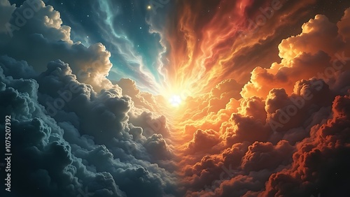 Versus wallpaper, heaven and hell, good vs evil, light and darkness background, for match competition