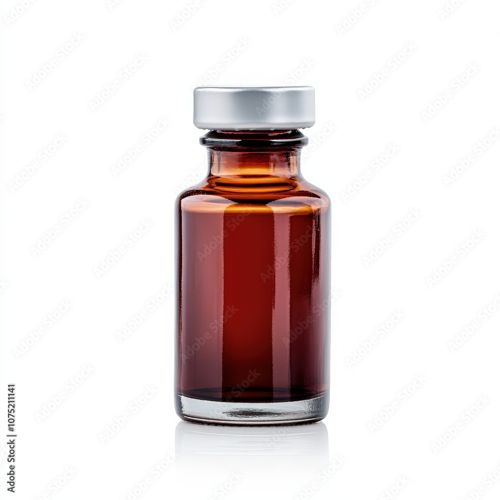 Brown glass bottle with metallic cap, isolated on a white background. Brown glass bottle with metallic cap, isolated on a white background.