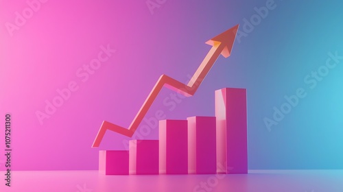 Rising value chart, arrow pointing up, financial growth, 3D illustration