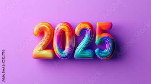 3d rendered holographic colored 2025 against purple background