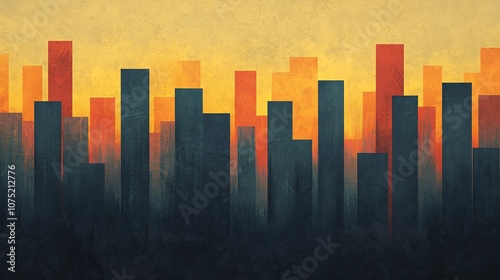 City skyline made of bar graphs, blending finance with urbanism, twilight colors, steampunk twist photo