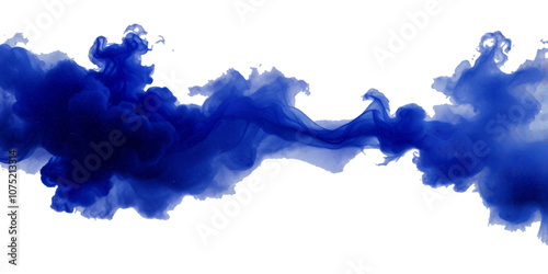 Beautiful blue smoke plume isolated on transparent background. bright orange paint color powder festival background