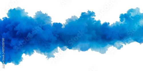 Beautiful blue smoke plume isolated on transparent background. bright orange paint color powder festival background