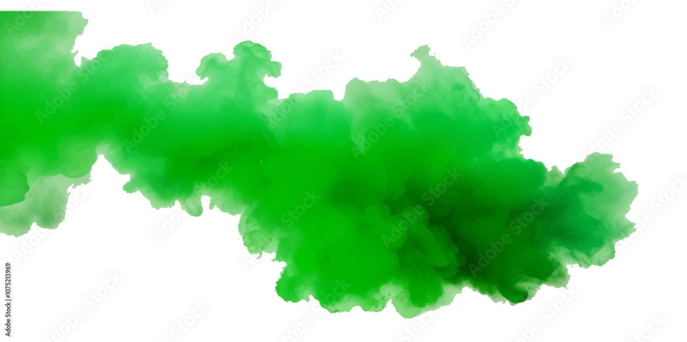 Obraz premium Beautiful green smoke plume isolated on transparent background. bright orange paint color powder festival background. 