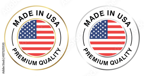 Made in the USA labels icon, made in the USA logo, USA flag , American product emblem, Vector illustration