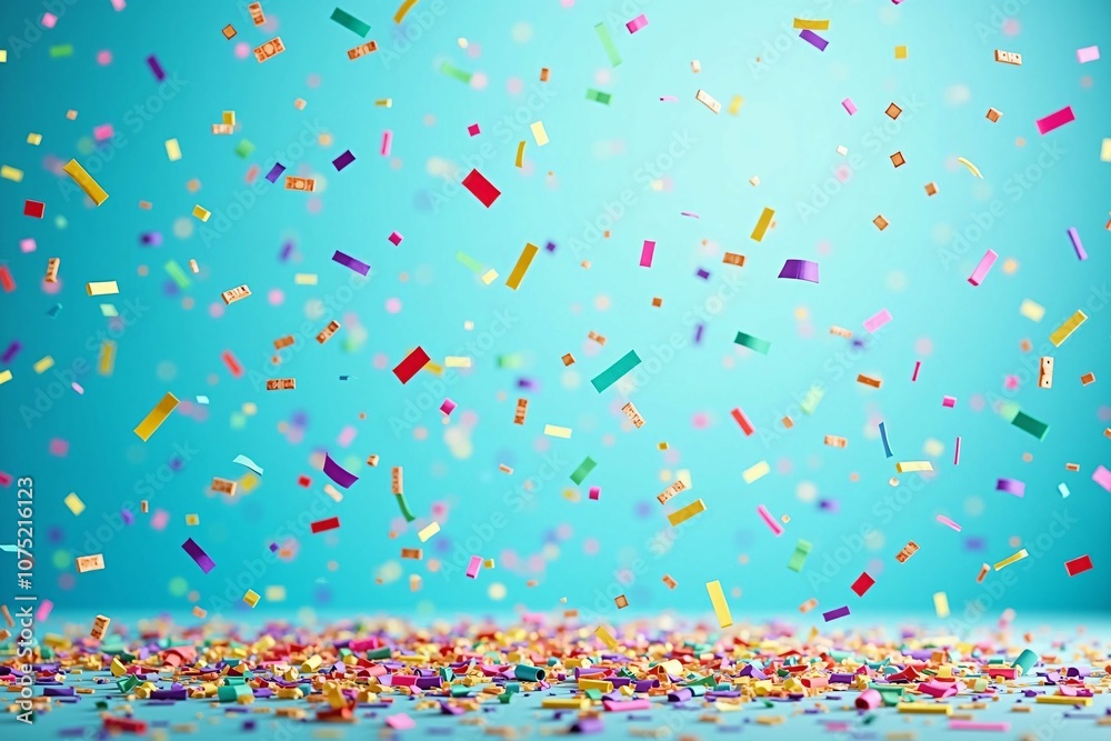 Colorful Flying Confetti on a Vibrant Blue Background Celebrating Festive Moments Colorful Flying Confetti on a Vibrant Blue Background Celebrating Festive Moments