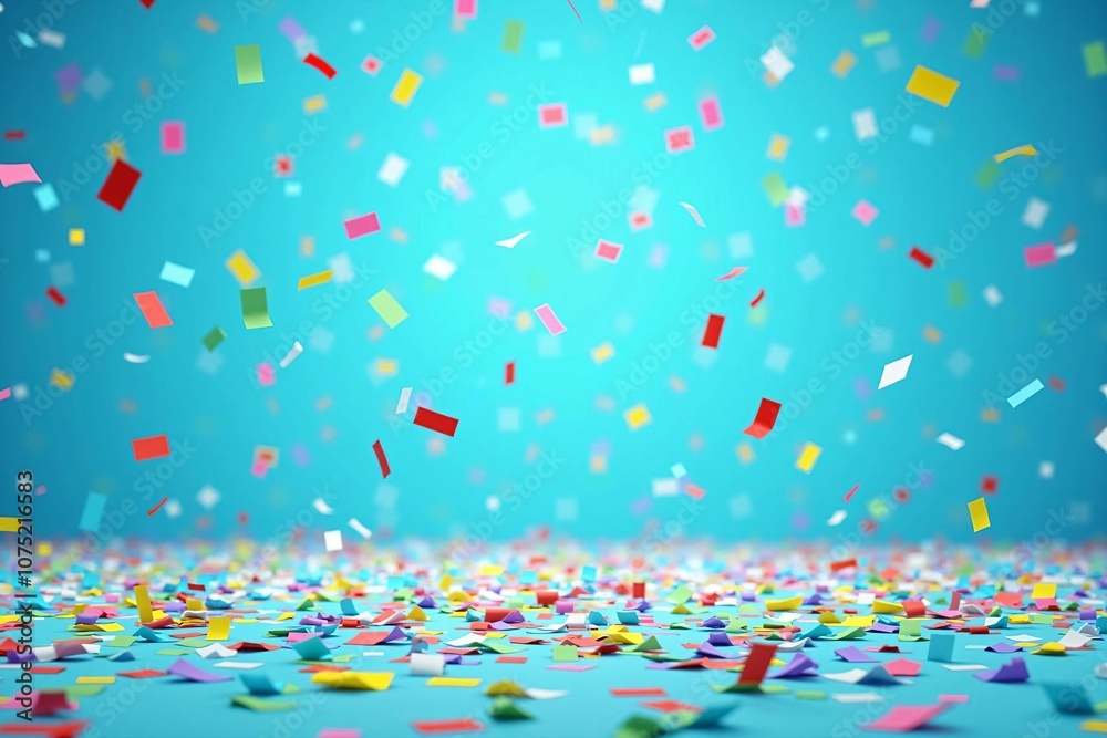 Joyful Celebration with Colorful Confetti Scattered in a Blue Sky Background