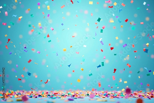 Joyful Celebration with Colorful Confetti Scattered in a Blue Sky Background