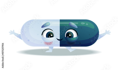 A cute funny capsule. Vector illustration of a character on a white background. Isolated background.