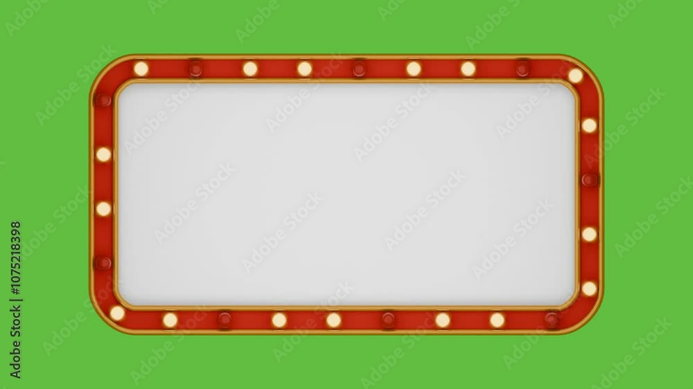 mockup vintage red marquee board sign loop seamless 3d element animation on chromakey green screen background