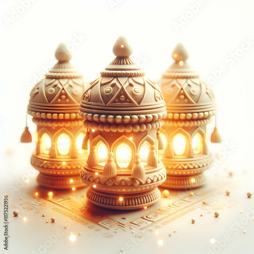 3D Bokeh Pongal Lanterns Digital Art Soft Lighting Festive Patterns Warm Cultural Background Magazine Advertisement Copy Space Icon Design