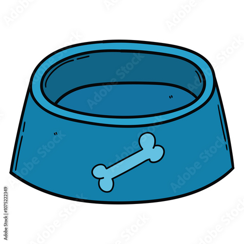 Hand drawn cartoon empty blue pet bowl on white background.