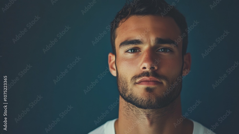 Tall man with solemn expression, soft light on his face Tall man with solemn expression, soft light on his face