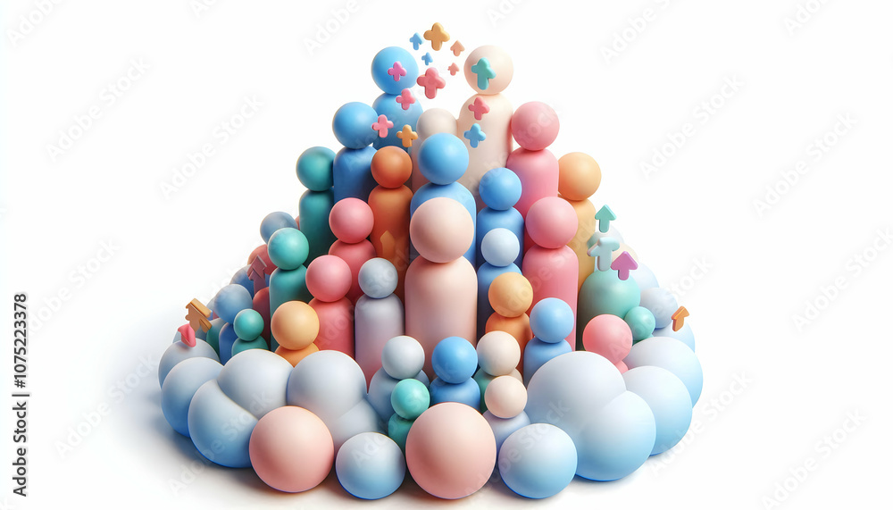 3D Soft Abstract Community Growth Concept: Digital Art Symbolizing Progress, Development, Expansion with Ample Copy Space for Text - Isolated Icon on White Background 3D Soft Abstract Community Growth Concept: Digital Art Symbolizing Progress, Development, Expansion with Ample Copy Space for Text - Isolated Icon on White Background