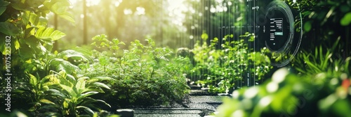 This lush garden features automated sprinklers and soil sensors, promoting efficient watering and healthy plant growth in sunlight. Generative AI photo