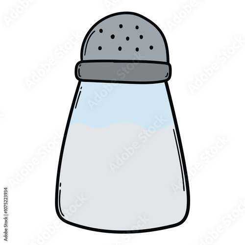 Hand drawn cartoon salt shaker on white background.