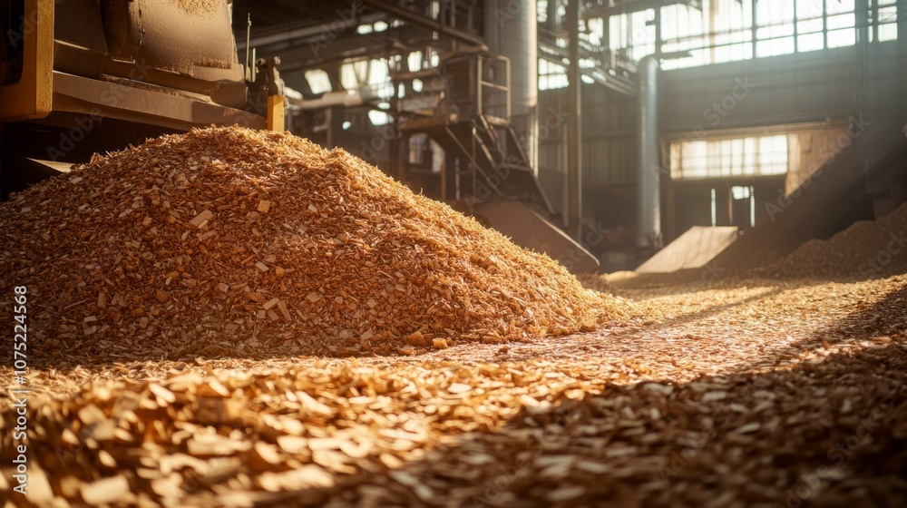 High pile of wood chips for paper production High pile of wood chips for paper production