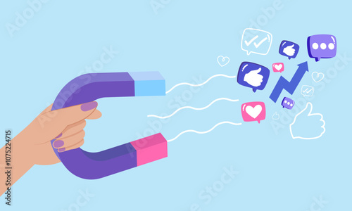 Social Media Engagement Magnet Attracting Likes, Comments, and Reactions