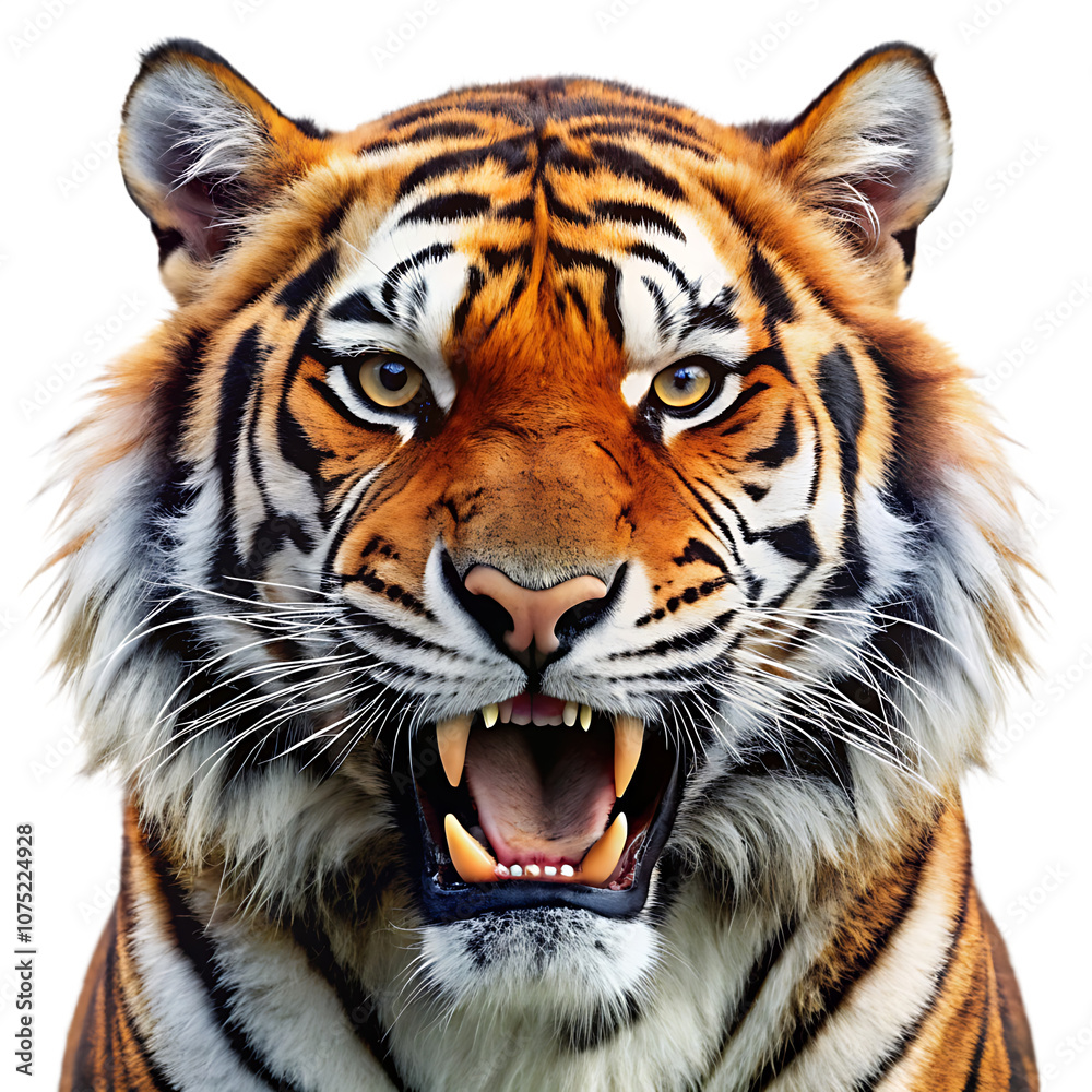 Obraz premium Roaring Tiger isolated on white background as transparent. PNG. AI GENERATED