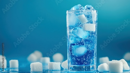 Refreshing Fizzy Drink with Ice and Sugar Cubes photo