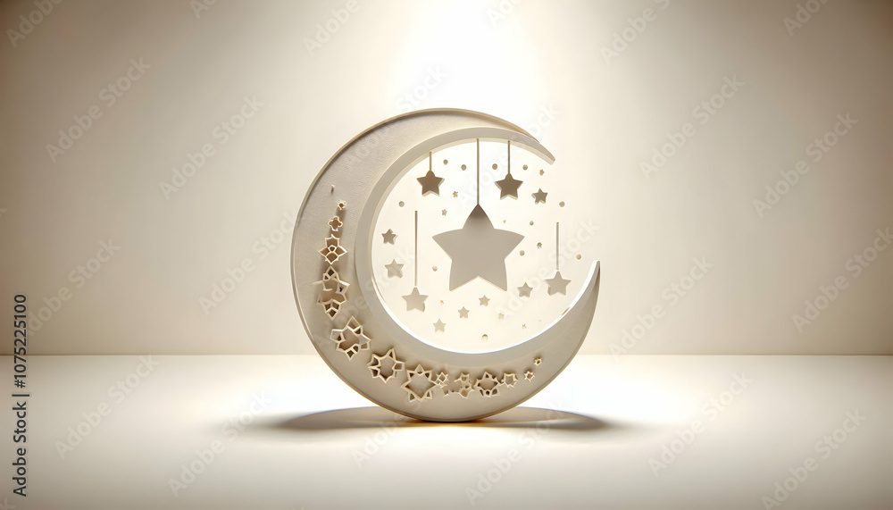 3D Plain Background Crescent Moon Stars Pattern Minimalist Design Copy Space for Text Branding Elegant Isra Miraj Symbolizing Faith Guidance Chibi Icon Isolated White Background 3D Plain Background Crescent Moon Stars Pattern Minimalist Design Copy Space for Text Branding Elegant Isra Miraj Symbolizing Faith Guidance Chibi Icon Isolated White Background