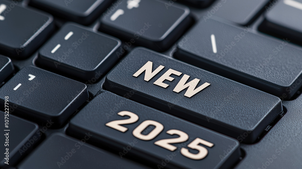 word NEW and year 2025 are prominently displayed on keyboard, symbolizing fresh beginnings and optimism for upcoming year word NEW and year 2025 are prominently displayed on keyboard, symbolizing fresh beginnings and optimism for upcoming year