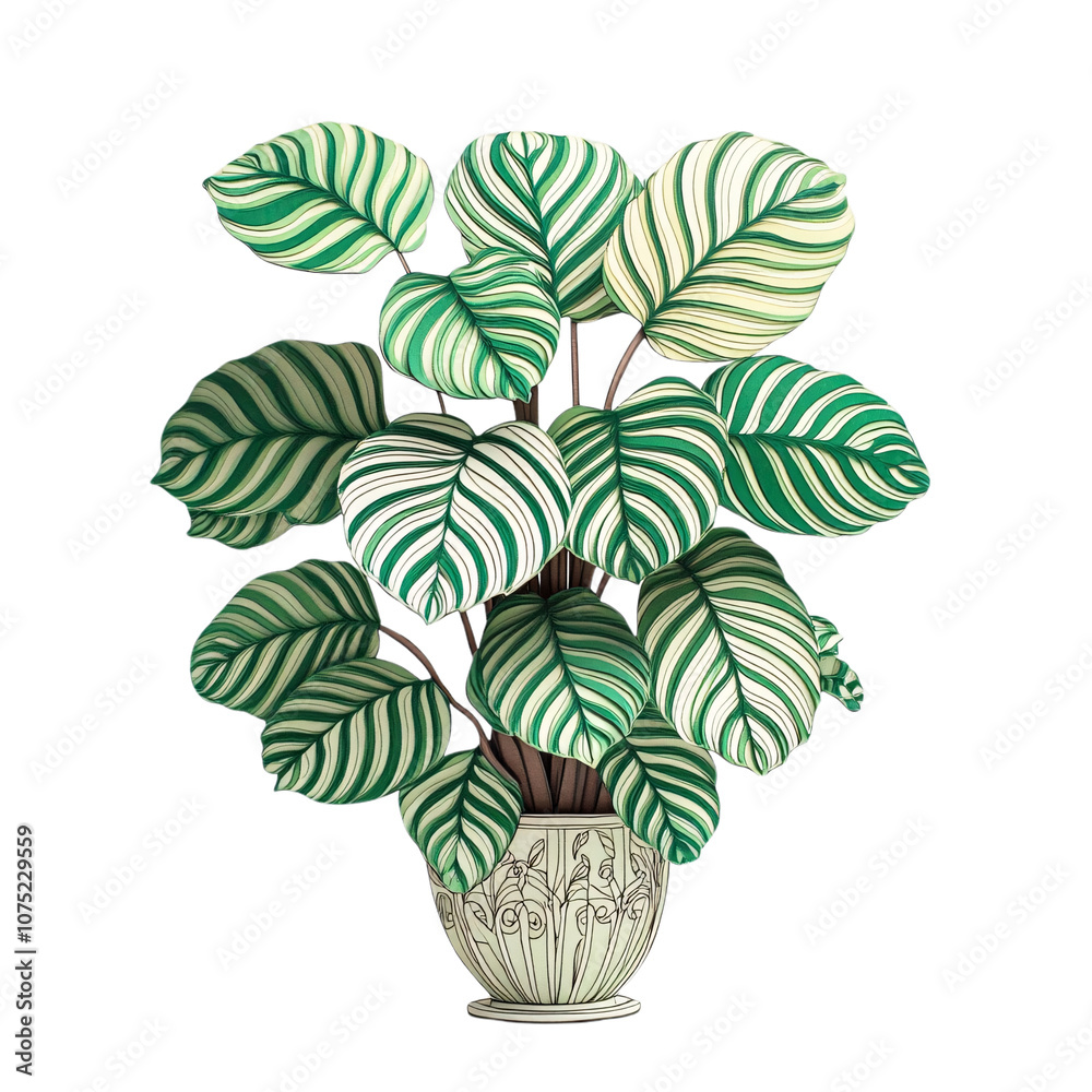 Fototapeta premium PNG illustration of a Calathea Orbifolia on a white background 