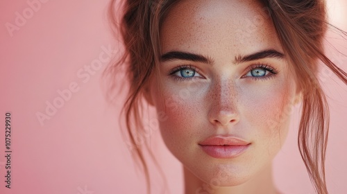 Stunning Close-Up of a Woman with Radiant Blue Eyes and Freckles