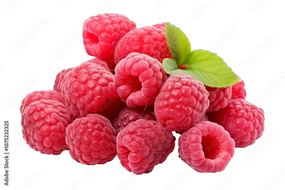 Fresh Raspberries with Leaf Cluster on Transparent Background Fresh Raspberries with Leaf Cluster on Transparent Background
