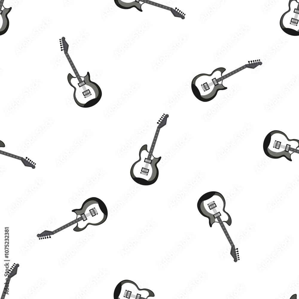 Rock and roll electric guitar repeating pattern on white background, musical instrument wallpaper Rock and roll electric guitar repeating pattern on white background, musical instrument wallpaper