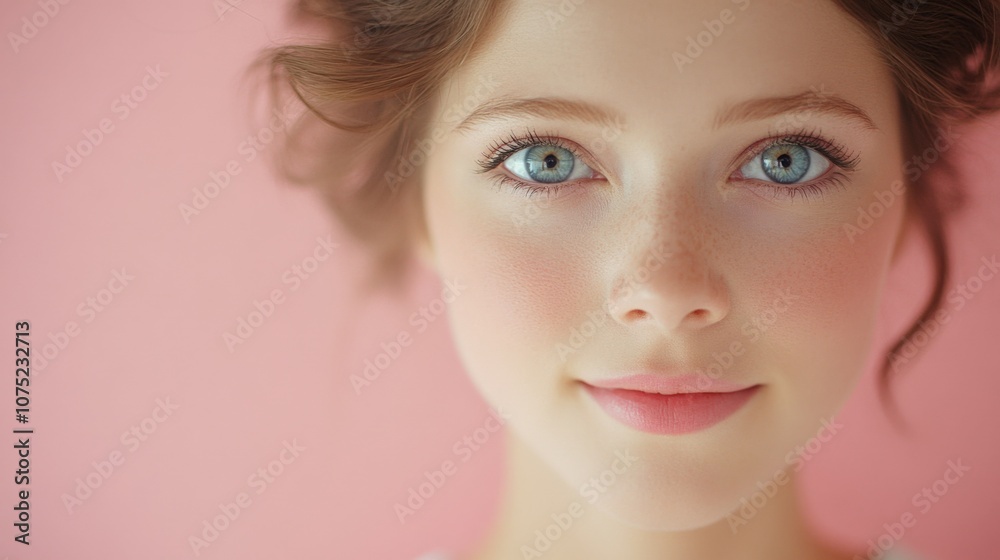 Captivating Portrait of a Young Woman with a Soft Pink Background Captivating Portrait of a Young Woman with a Soft Pink Background