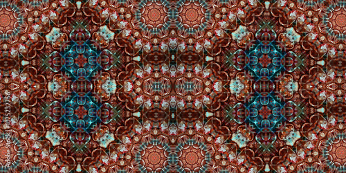 Seamless kaleidoscope pattern. The texture of the woven pattern. Endless pattern