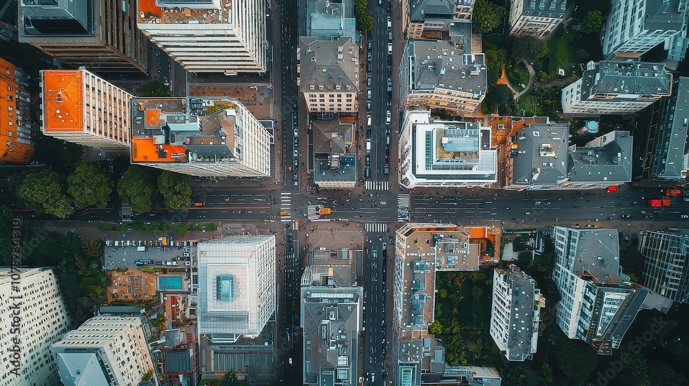 Obraz premium Aerial View of Downtown Luxembourg on a Sunny Day, Vibrant Cityscape, Expansive Skies, Captivating Architecture, Lush Green Spaces, June Atmosphere