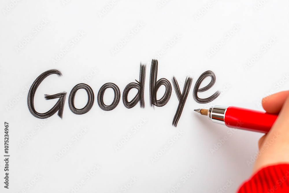 Handwriting the word Goodbye with a marker on a transparent whiteboard Handwriting the word Goodbye with a marker on a transparent whiteboard