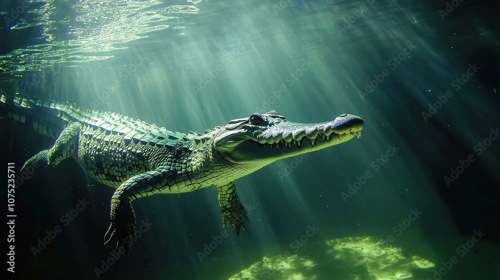 Majestic reptile basking in the sun, powerful jaws poised, thick skin glistening, surrounded by lush greenery, embodying the essence of primal strength in its habitat. Majestic reptile basking in the sun, powerful jaws poised, thick skin glistening, surrounded by lush greenery, embodying the essence of primal strength in its habitat.