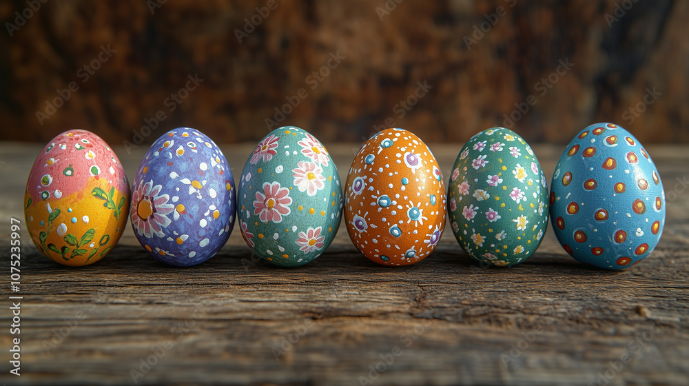 with hand-painted Easter eggs, each decorated with ornaments with hand-painted Easter eggs, each decorated with ornaments