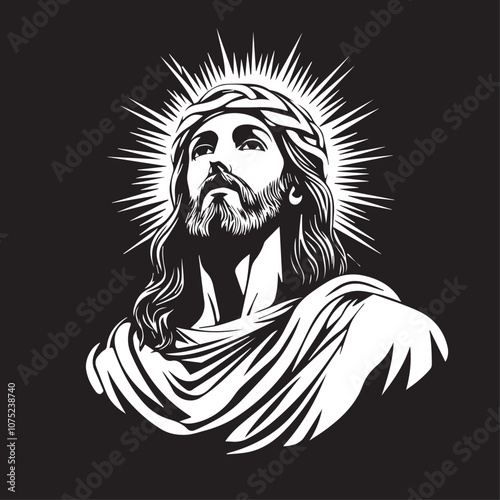 Jesus Christ in cartoon, doodle style . Image for t-shirt, web, mobile apps and ui. Isolated 2d vector illustration in logo, icon, sketch style, Eps 10, black and white. AI Generative